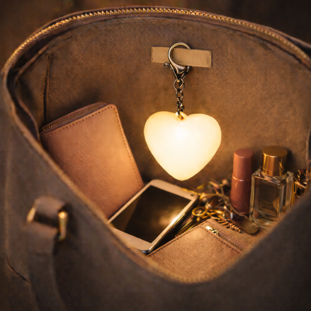 Llavero LED en Forma de Corazón para Bolso – Luz Automática