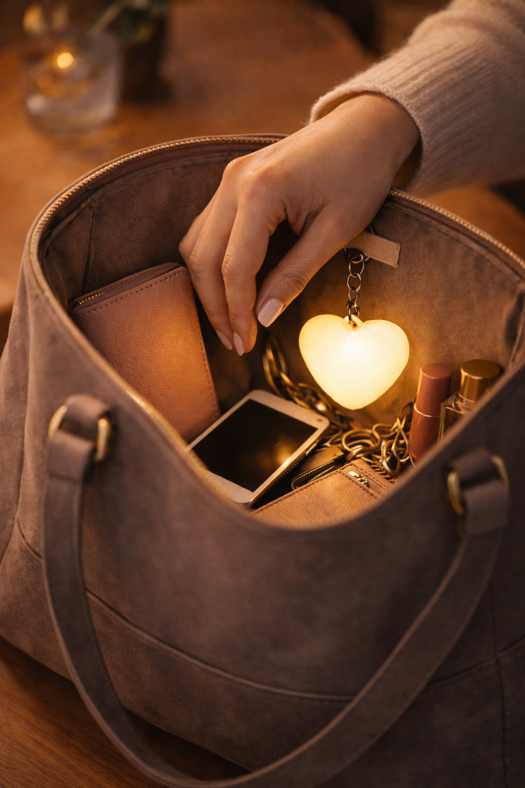 Llavero LED en Forma de Corazón para Bolso – Luz Automática
